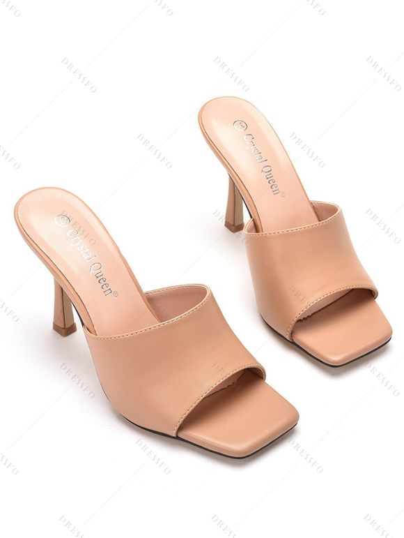 Solid Color Square Open Toe High Heel Slip On Casual Outdoor Sandals - café lumière EU 35