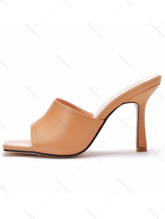 Solid Color Square Open Toe High Heel Slip On Casual Outdoor Sandals - café lumière EU 35