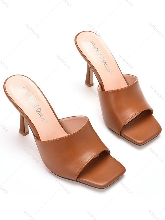 Solid Color Square Open Toe High Heel Slip On Casual Outdoor Sandals - Café profond EU 42