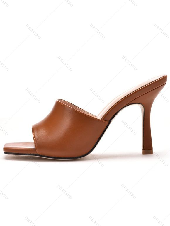 Solid Color Square Open Toe High Heel Slip On Casual Outdoor Sandals - Café profond EU 42