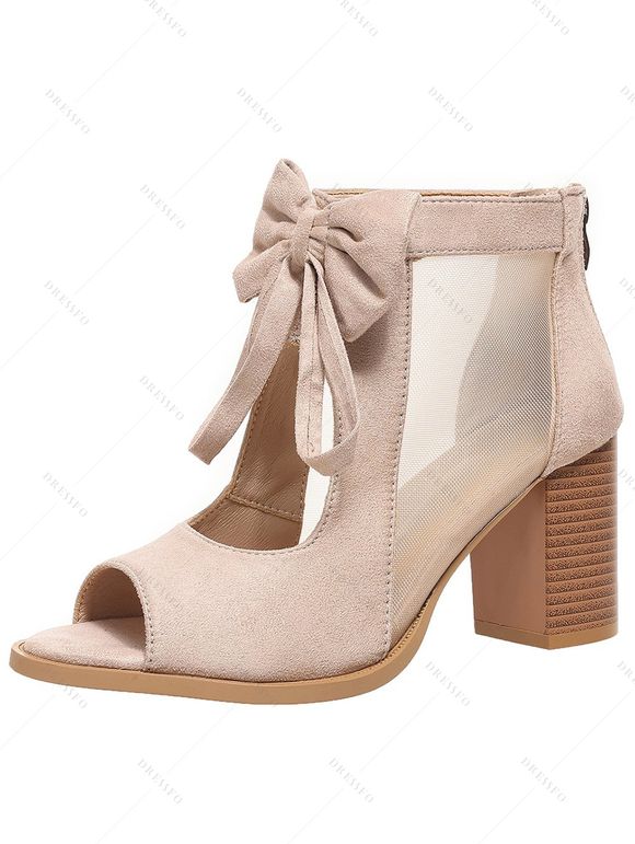 Solid Color Open Toe Bowknot Decor Chunky Heels Zipper See Thru Trendy Sandals - café lumière EU 43