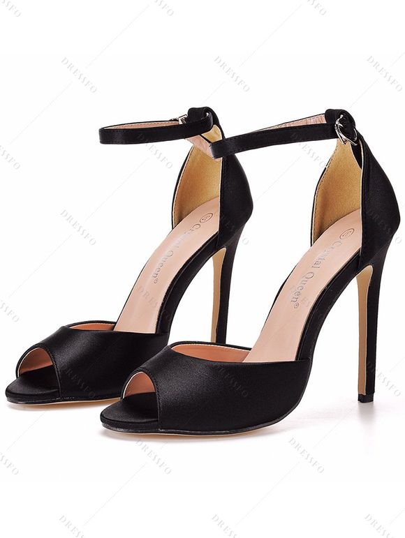 Solid Color Buckle Strap Open Toe High Heels Elegance Sandals - Noir EU 43
