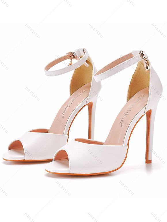 Solid Color Buckle Strap Open Toe High Heels Elegance Sandals - Blanc EU 43