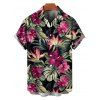 Chemise hawaïenne à manches courtes et boutons pour homme, motif floral tropical et feuilles - Noir M
