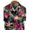 Chemise hawaïenne à manches courtes et boutons pour homme, motif floral tropical et feuilles - Noir M