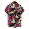 Chemise hawaïenne à manches courtes et boutons pour homme, motif floral tropical et feuilles - Noir M
