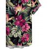 Chemise hawaïenne à manches courtes et boutons pour homme, motif floral tropical et feuilles - Noir M