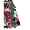 Robe de vacances à motif floral tropical et feuilles, ceinture froncée sur le buste, col en cœur, mini robe hawaïenne trapèze - Noir M | US 6