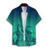Vacation Couple Outfit Ombre Octopus Pattern Ruched Bust Belt Sweetheart Neck Dress and Button Up Shirt Drawstring Shorts Beach Matching Outfit - DEEP GREEN S | US 4