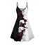 Robe gothique monochrome à motif de crânes de roses, bretelles spaghetti, col en V, coupe trapèze, mini-robe débardeur de vacances - Noir XXXXXL | US 20