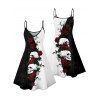 Robe gothique monochrome à motif de crânes de roses, bretelles spaghetti, col en V, coupe trapèze, mini-robe débardeur de vacances - Noir XXXXXL | US 20