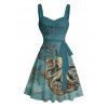 Robe de plage courte à volants et col en cœur, motif pieuvre, ceinture et buste froncé - Vert profond XXXXXL | US 20