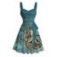 Robe de plage courte à volants et col en cœur, motif pieuvre, ceinture et buste froncé - Vert profond XXXXXL | US 20