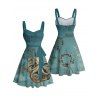 Robe de plage courte à volants et col en cœur, motif pieuvre, ceinture et buste froncé - Vert profond XXXXXL | US 20