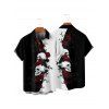 Chemise gothique monochrome à manches courtes et boutons pour homme, motif tête de mort et roses, style vacances - Noir M