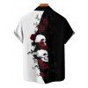 Chemise gothique monochrome à manches courtes et boutons pour homme, motif tête de mort et roses, style vacances - Noir M