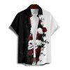 Chemise gothique monochrome à manches courtes et boutons pour homme, motif tête de mort et roses, style vacances - Noir M