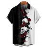Chemise gothique monochrome à manches courtes et boutons pour homme, motif tête de mort et roses, style vacances - Noir M