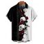 Chemise gothique monochrome à manches courtes et boutons pour homme, motif tête de mort et roses, style vacances - Noir M