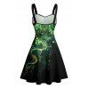 Robe de plage courte à volants et col en cœur, motif poulpe pailleté, ceinture et buste froncé - Vert S | US 4