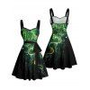 Robe de plage courte à volants et col en cœur, motif poulpe pailleté, ceinture et buste froncé - Vert S | US 4
