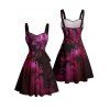 Robe de plage courte à volants et col en cœur, motif poulpe pailleté, ceinture et buste froncé - Rouge foncé XXXXXL | US 20