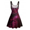 Robe de plage courte à volants et col en cœur, motif poulpe pailleté, ceinture et buste froncé - Rouge foncé XXXXXL | US 20