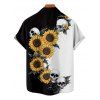 Chemise gothique à manches courtes et boutons pour homme, motif tête de mort et tournesol, couleur contrastée, style vacances - Noir 5XL