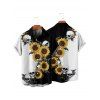 Chemise gothique à manches courtes et boutons pour homme, motif tête de mort et tournesol, couleur contrastée, style vacances - Noir 5XL