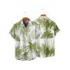 Chemise de plage à motif de feuilles tropicales pour homme, boutonnée, retroussée, manches courtes, style hawaïen - Vert clair 5XL