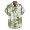 Chemise de plage à motif de feuilles tropicales pour homme, boutonnée, retroussée, manches courtes, style hawaïen - Vert clair 5XL