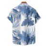 Chemise de plage à motif de feuilles tropicales pour homme, boutonnée, retroussée, manches courtes, style hawaïen - Bleu clair 5XL