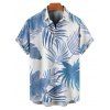 Chemise de plage à motif de feuilles tropicales pour homme, boutonnée, retroussée, manches courtes, style hawaïen - Bleu clair 5XL