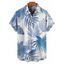 Chemise de plage à motif de feuilles tropicales pour homme, boutonnée, retroussée, manches courtes, style hawaïen - Bleu clair 5XL