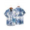 Chemise de plage à motif de feuilles tropicales pour homme, boutonnée, retroussée, manches courtes, style hawaïen - Bleu clair 5XL
