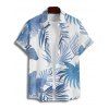 Chemise de plage à motif de feuilles tropicales pour homme, boutonnée, retroussée, manches courtes, style hawaïen - Bleu clair 5XL