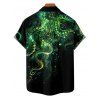 Chemise de vacances à motif poulpe pailleté pour homme, boutonnée, retroussée, manches courtes, pour la plage - Vert S