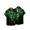 Chemise de vacances à motif poulpe pailleté pour homme, boutonnée, retroussée, manches courtes, pour la plage - Vert S