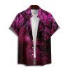 Chemise de vacances à motif poulpe pailleté pour homme, boutonnée, retroussée, manches courtes, pour la plage - Rouge foncé 5XL