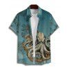 Chemise de vacances à motif pieuvre pour homme, boutonnée, retroussée, manches courtes, pour la plage - Vert profond 5XL