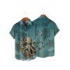 Chemise de vacances à motif pieuvre pour homme, boutonnée, retroussée, manches courtes, pour la plage - Vert profond 5XL