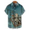 Chemise de vacances à motif pieuvre pour homme, boutonnée, retroussée, manches courtes, pour la plage - Vert profond 5XL