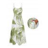 Robe hawaïenne à poches et motif feuilles tropicales, bretelles spaghetti, coupe trapèze, longue, débardeur de plage - Vert clair XXL | US 14