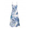 Robe hawaïenne à poches et motif feuilles tropicales, bretelles spaghetti, coupe trapèze, longue, débardeur de plage - Bleu clair XXL | US 14