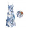 Robe hawaïenne à poches et motif feuilles tropicales, bretelles spaghetti, coupe trapèze, longue, débardeur de plage - Bleu clair XXL | US 14