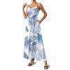 Robe hawaïenne à poches et motif feuilles tropicales, bretelles spaghetti, coupe trapèze, longue, débardeur de plage - Bleu clair XXL | US 14