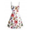 Robe de vacances à imprimé coquillage, poulpe, étoile de mer, buste froncé, ceinture, décolleté en cœur, mini robe de plage trapèze - Rouge XXXXXL | US 20