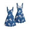 Robe de vacances à motif cocotier, buste froncé, ceinture, décolleté en cœur, mini robe hawaïenne trapèze - Bleu profond XXXXXL | US 20