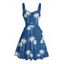 Robe de vacances à motif cocotier, buste froncé, ceinture, décolleté en cœur, mini robe hawaïenne trapèze - Bleu profond XXXXXL | US 20