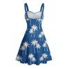 Robe de vacances à motif cocotier, buste froncé, ceinture, décolleté en cœur, mini robe hawaïenne trapèze - Bleu profond XXXXXL | US 20
